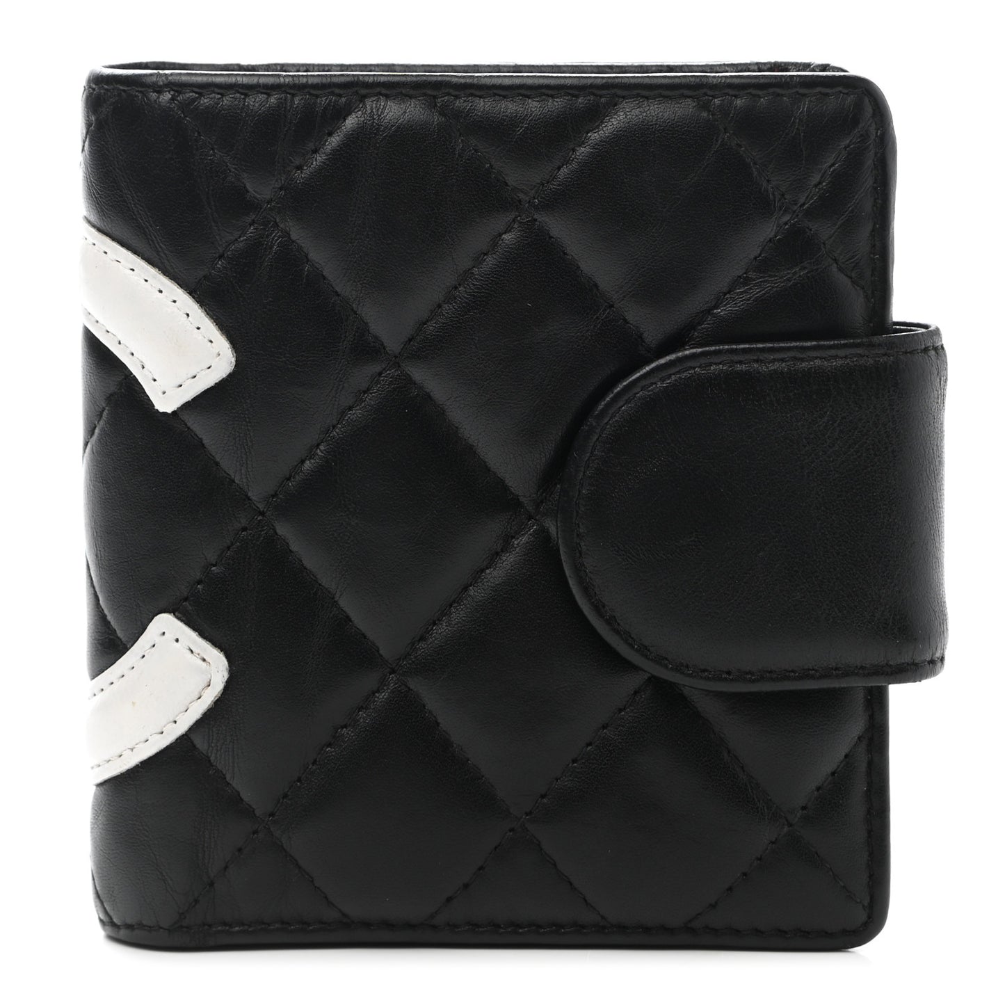 Calfskin Quilted Cambon Bi-Fold Wallet Black White