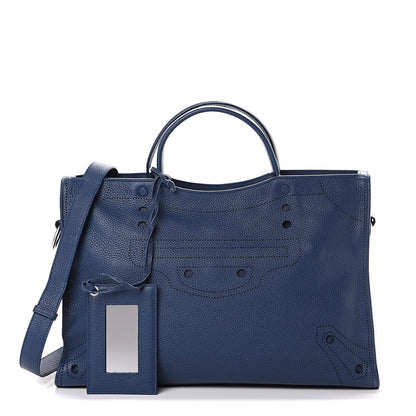 Balenciaga Veau Grana Perforated Blackout Hardware City Bleu Tanzanite 1 of 12