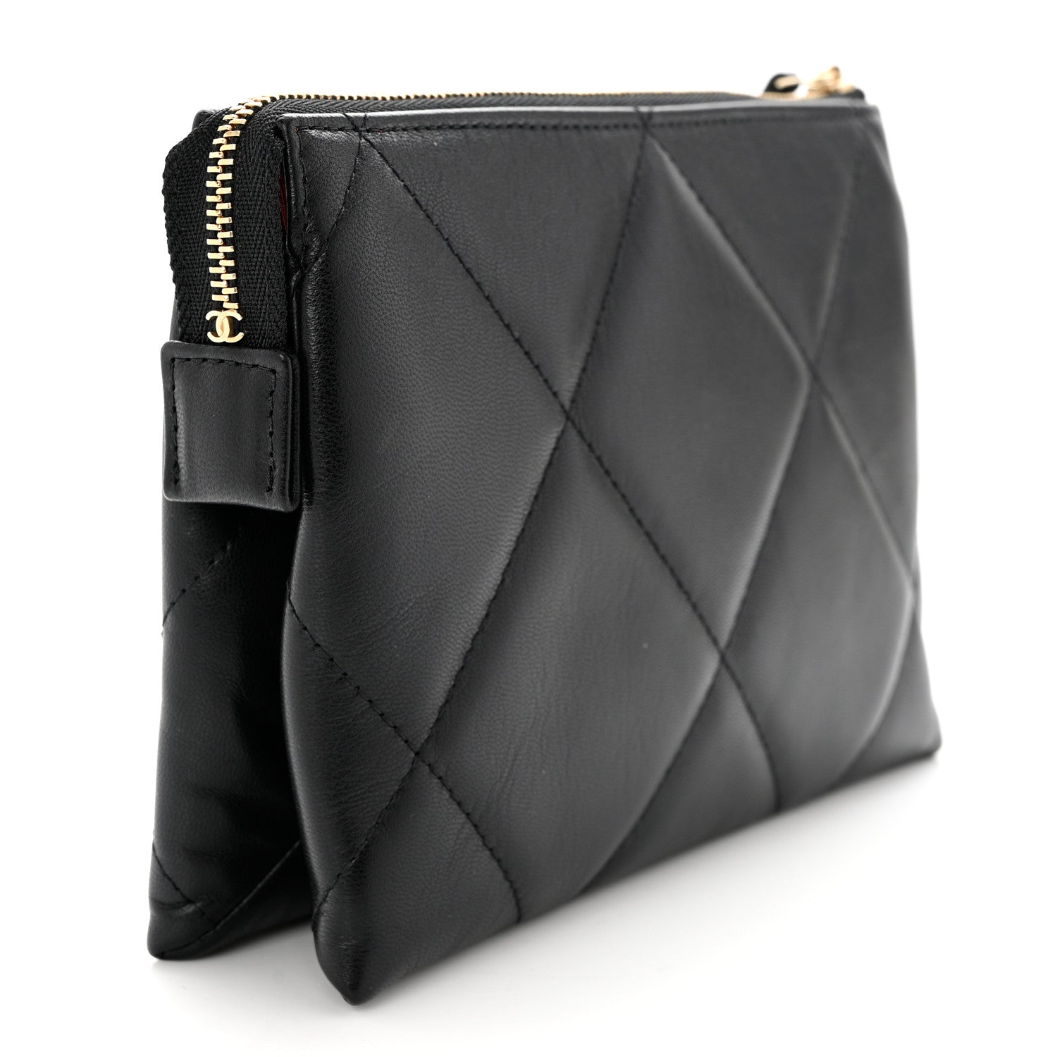 Chanel Shiny Goatskin Quilted Small Chanel 19 Pouch With Handle Black 3 of 7