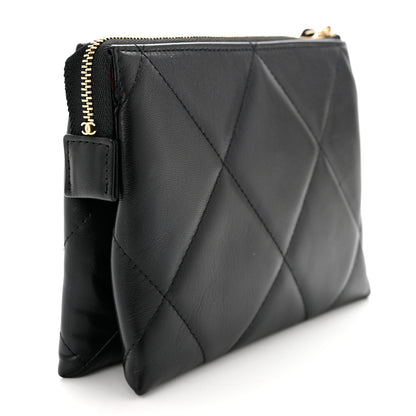 Chanel Shiny Goatskin Quilted Small Chanel 19 Pouch With Handle Black 3 of 7