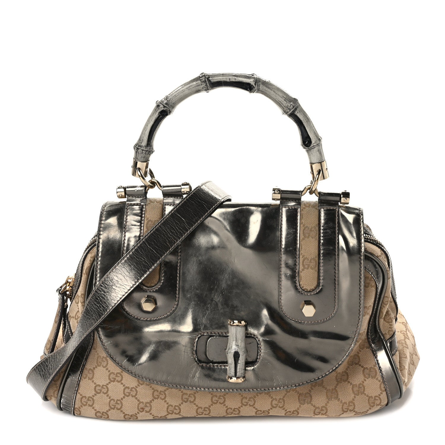 Gucci Monogram Pop Bamboo Large Top Handle Tote Pewter 1 of 14