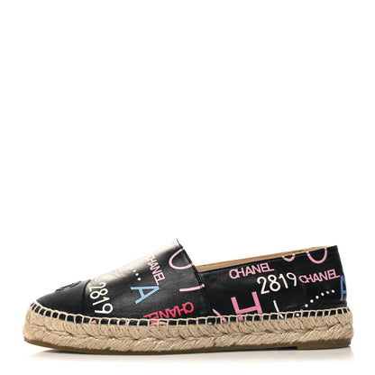 Chanel Lambskin Grosgrain Printed Espadrilles 38 Multicolor Black 1 of 10