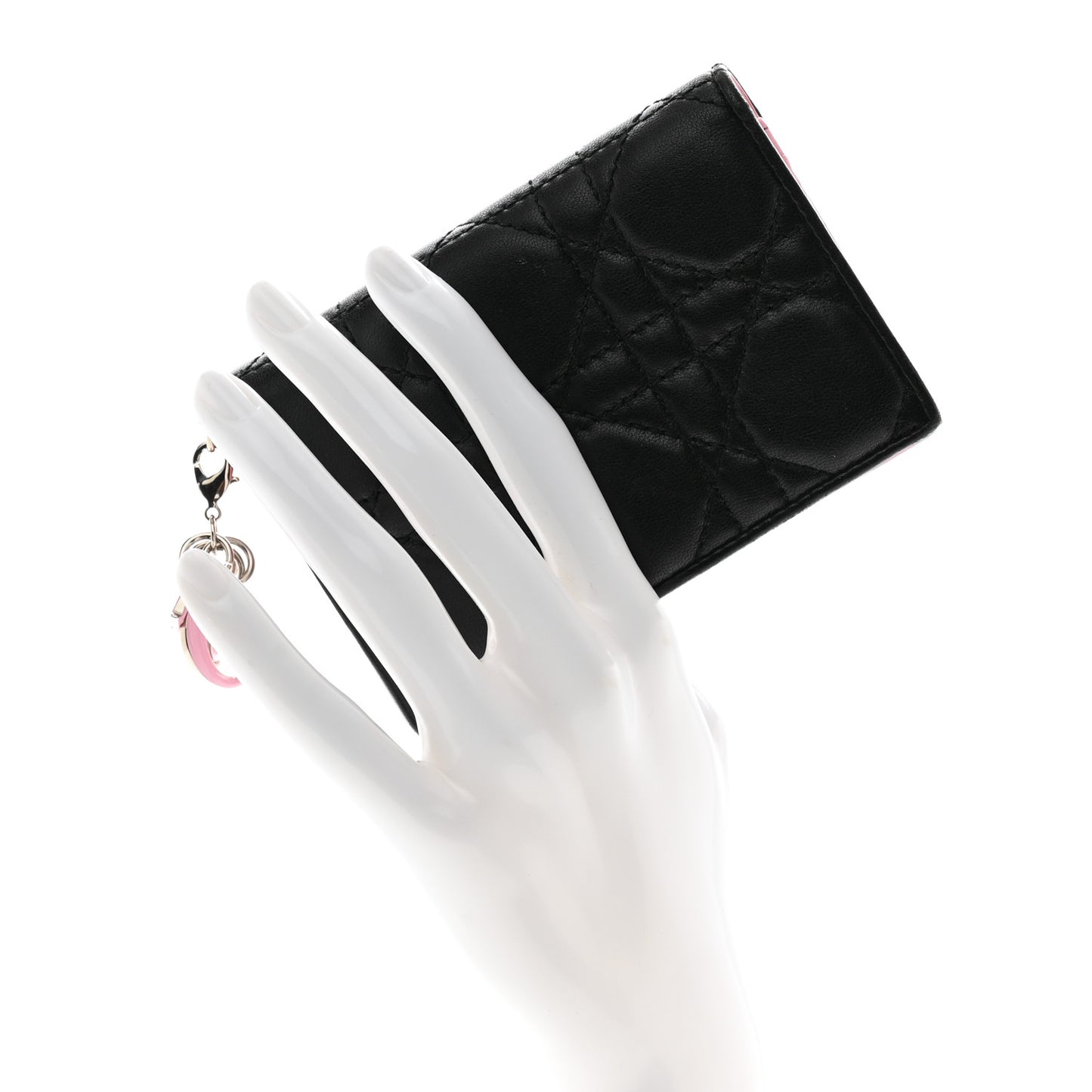 Lambskin Cannage Bi-Color Small Lady Dior Flap Card Holder Black Pink