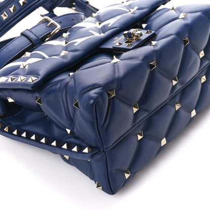 Valentino Garavani Lambskin VLTN Print Candystud Top Handle Bag Navy 10 of 11