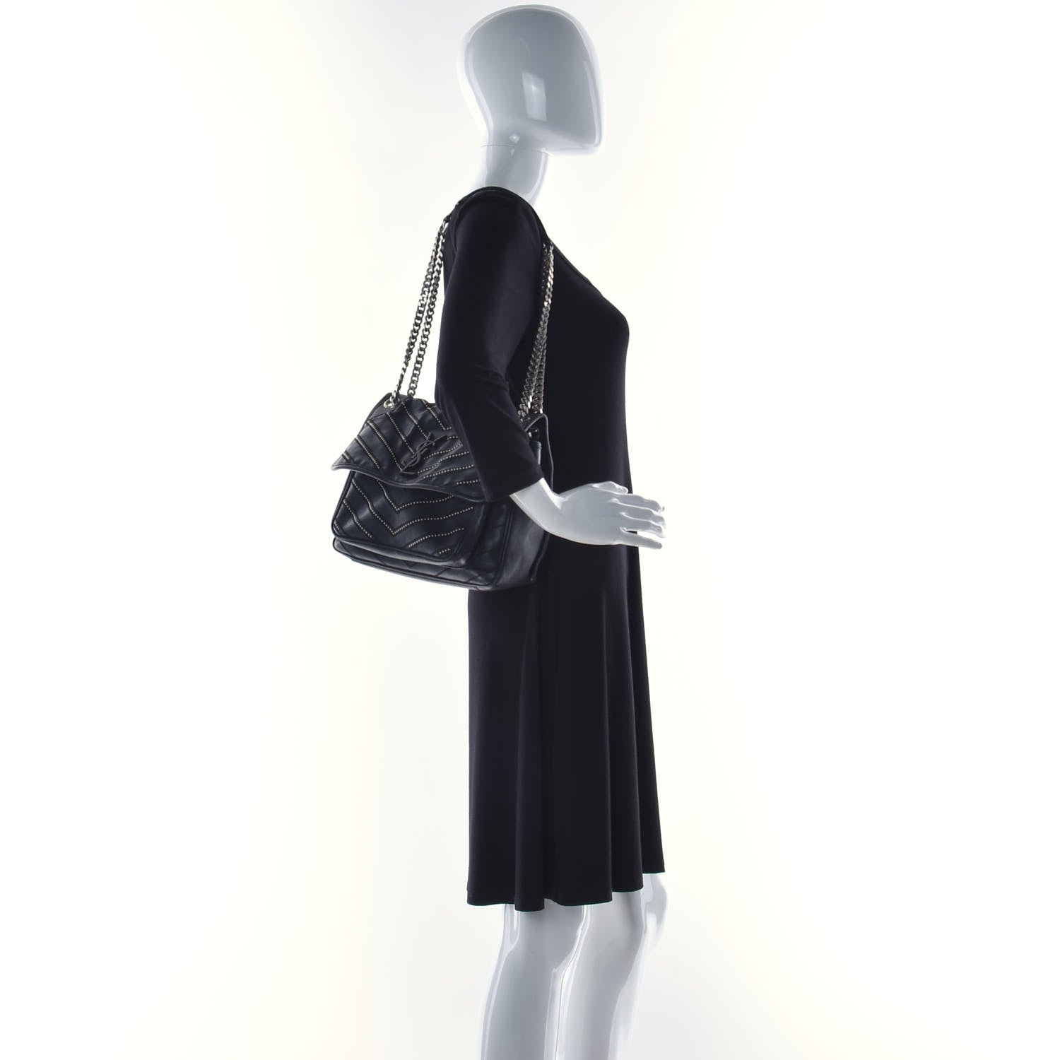 Saint Laurent Calfskin Matelasse Monogram Microstud Medium Niki Chain Satchel Black 2 of 10