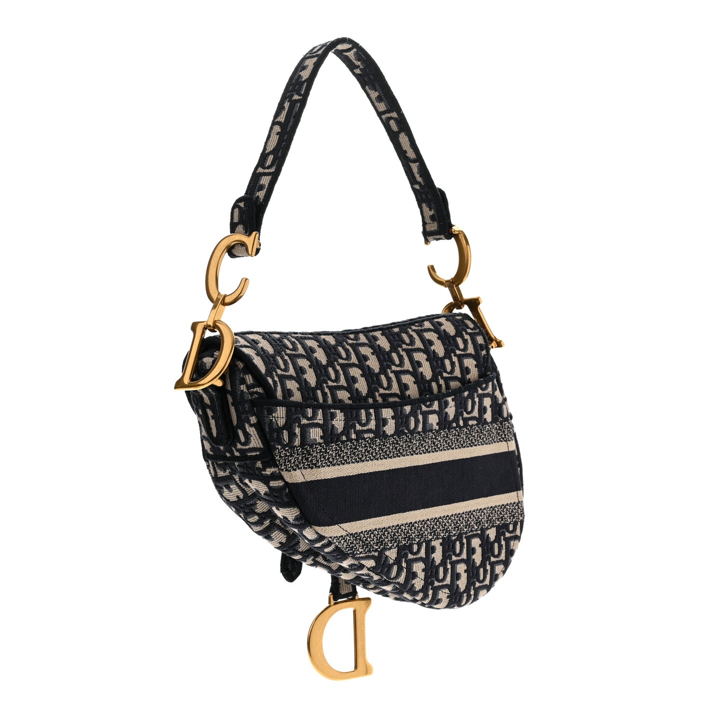 Oblique Embroidered Saddle Bag Blue