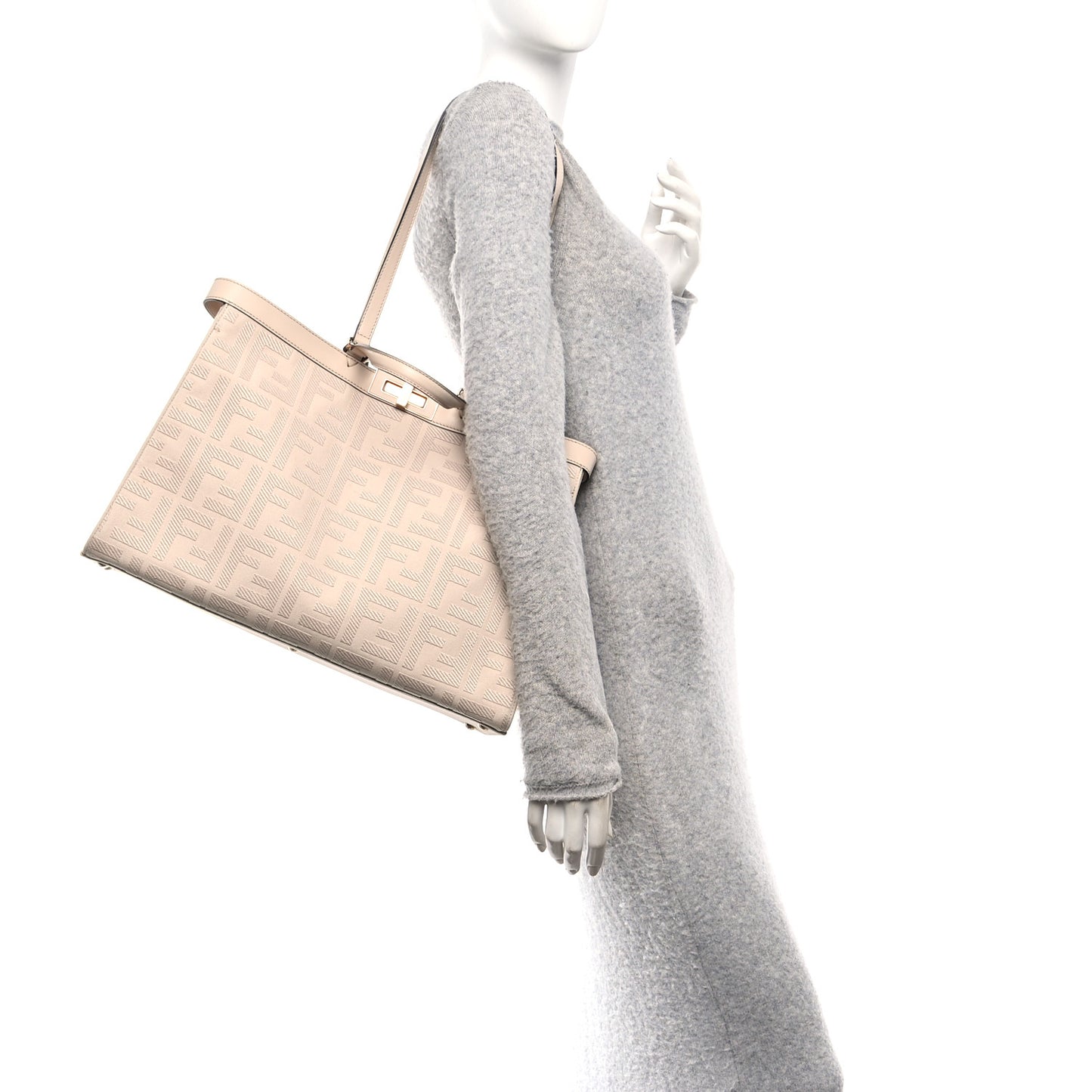 Canvas Vitello King FF Embroidered Medium Peekaboo X-Tote Poudre