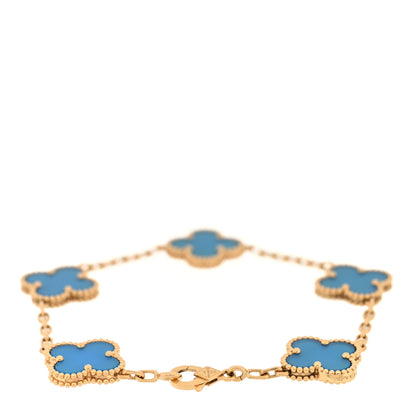 Van Cleef & Arpels 18K Yellow Gold Blue Agate 5 Motifs Vintage Alhambra Bracelet 2 of 4