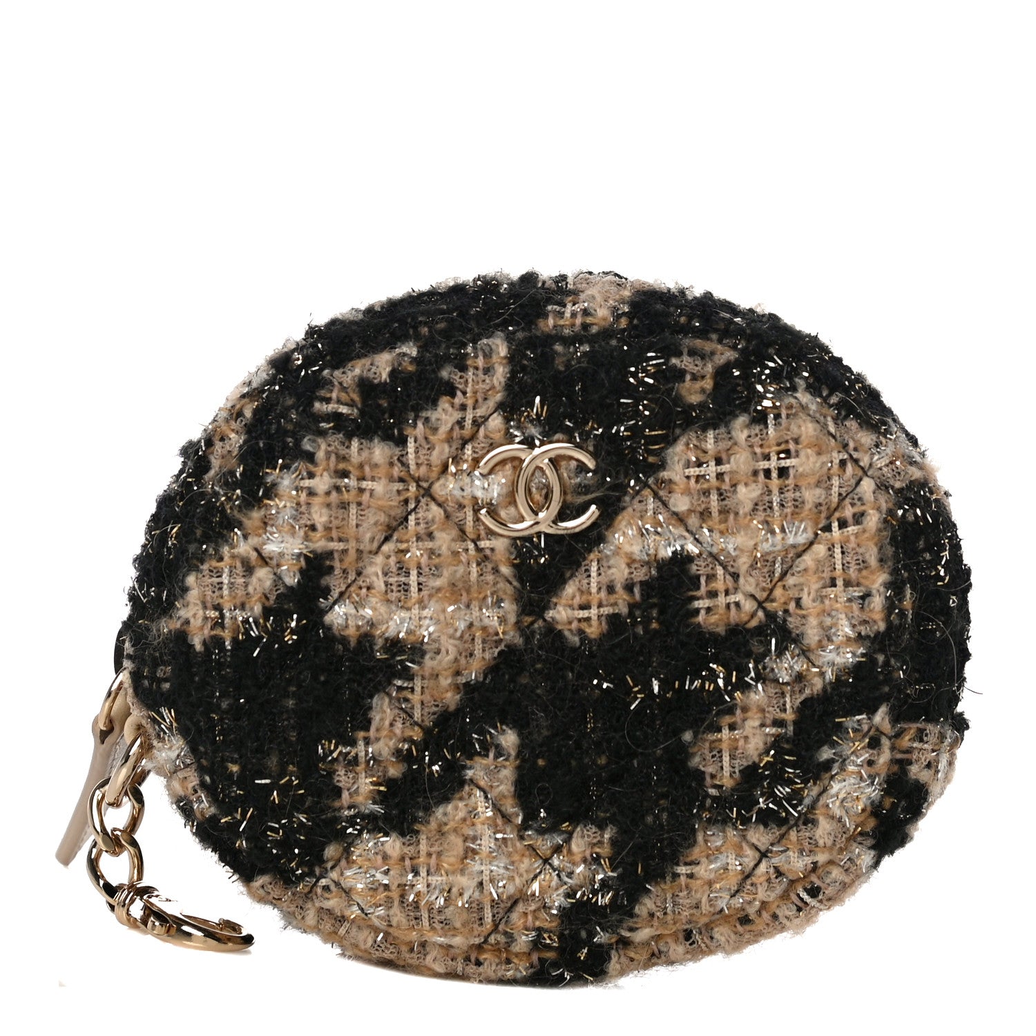 Chanel Tweed Shearling Quilted Coin Purse Beige Black 1 of 9