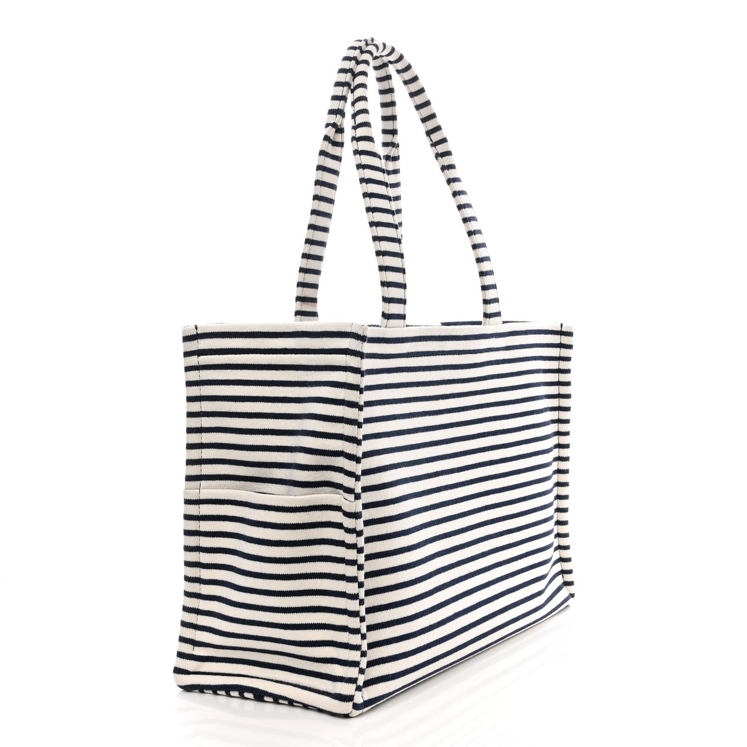 Celine Canvas Calfskin Striped Triomphe Cabas Navy 3 of 9