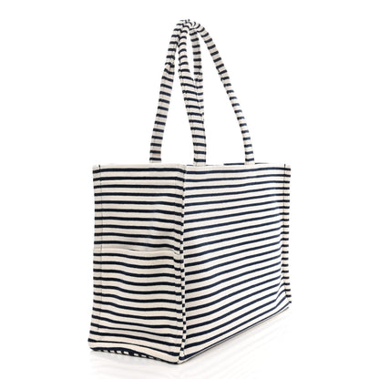 Celine Canvas Calfskin Striped Triomphe Cabas Navy 3 of 9
