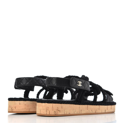 Chanel Cord Lambskin Quilted Logo Sandals 39 Black 4 of 10