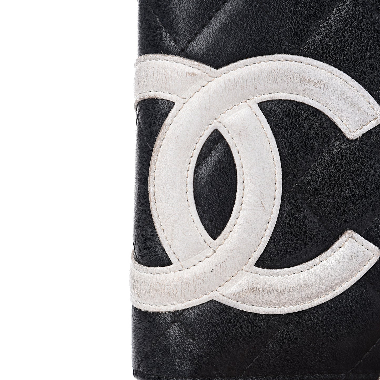Calfskin Quilted Cambon Yen Wallet Black White