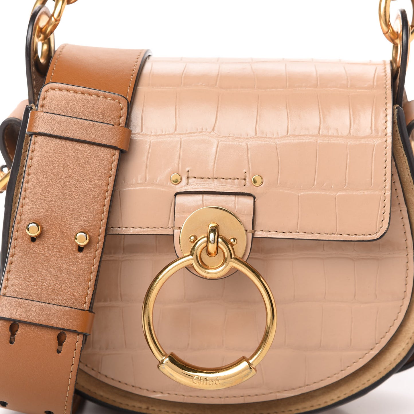 Calfskin Crocodile Embossed Small Tess Bag Nut