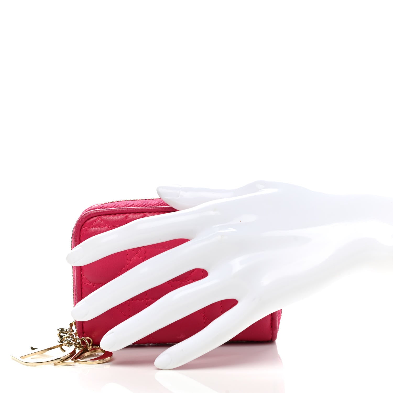 Christian Dior Lambskin Cannage Mini Lady Dior Zip Portemonnaie Fuchsia 2 of 8