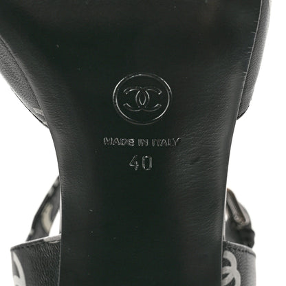 Chanel Lambskin Printed Coco Beach Sandals 40 Black White 6 of 14