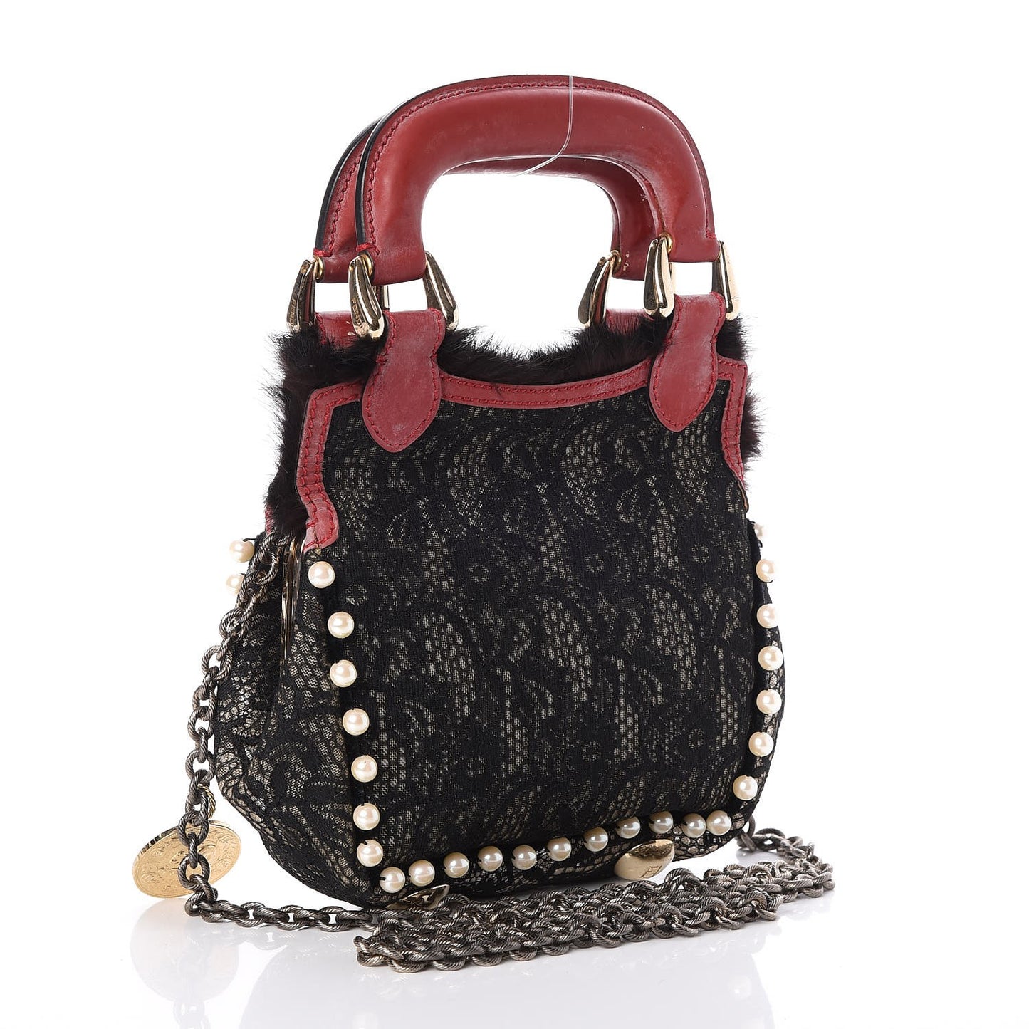 Lace Mink Pearl Mini Neve Shoulder Bag Black