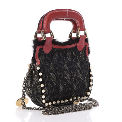 Fendi Lace Mink Pearl Mini Neve Shoulder Bag Black 3 of 9