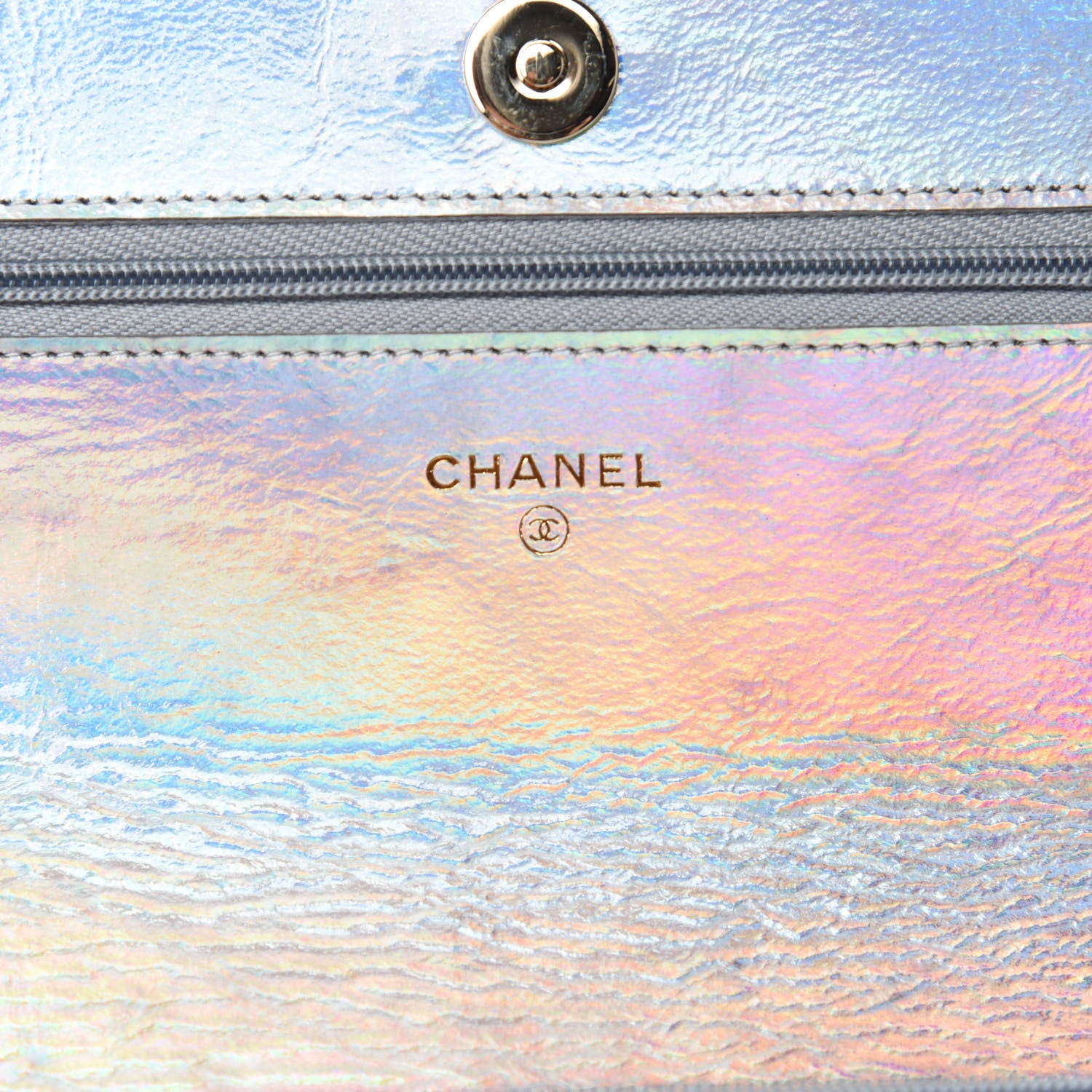 Chanel Iridescent Goatskin Quilted Wallet On Chain WOC Silver 8 of 12