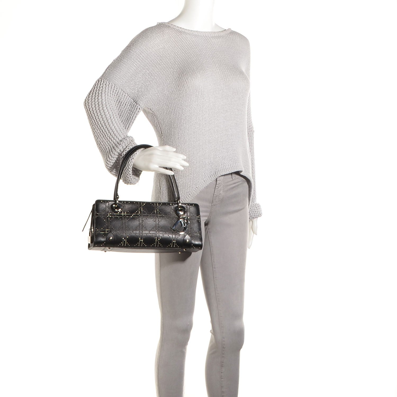 Christian Dior Lambskin Cannage Studded East West Lady Dior Black 2 of 8