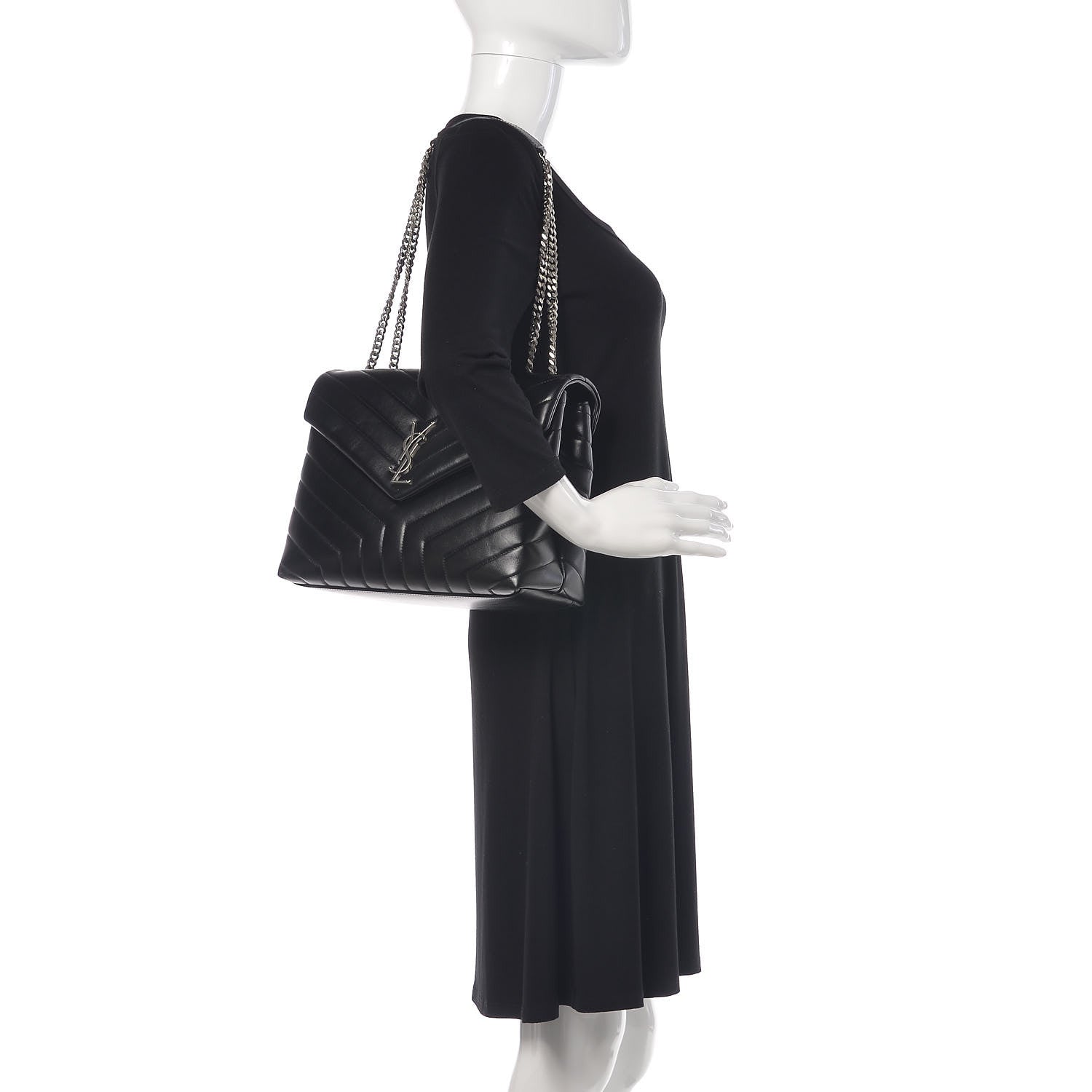 Saint Laurent Calfskin Y Quilted Monogram Medium Loulou Chain Satchel Black 2 of 9