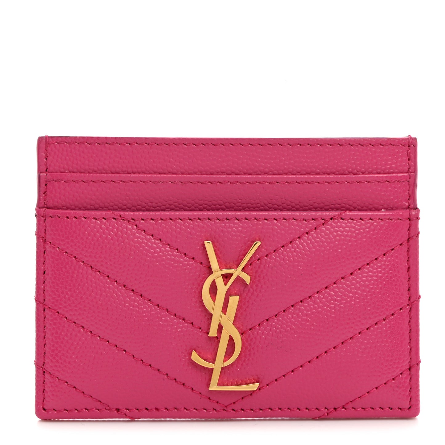 Grain De Poudre Matelasse Chevron Monogram Credit Card Case Fresh Fuxia