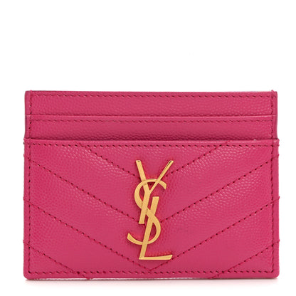 Saint Laurent Grain De Poudre Matelasse Chevron Monogram Credit Card Case Fresh Fuxia 1 of 7