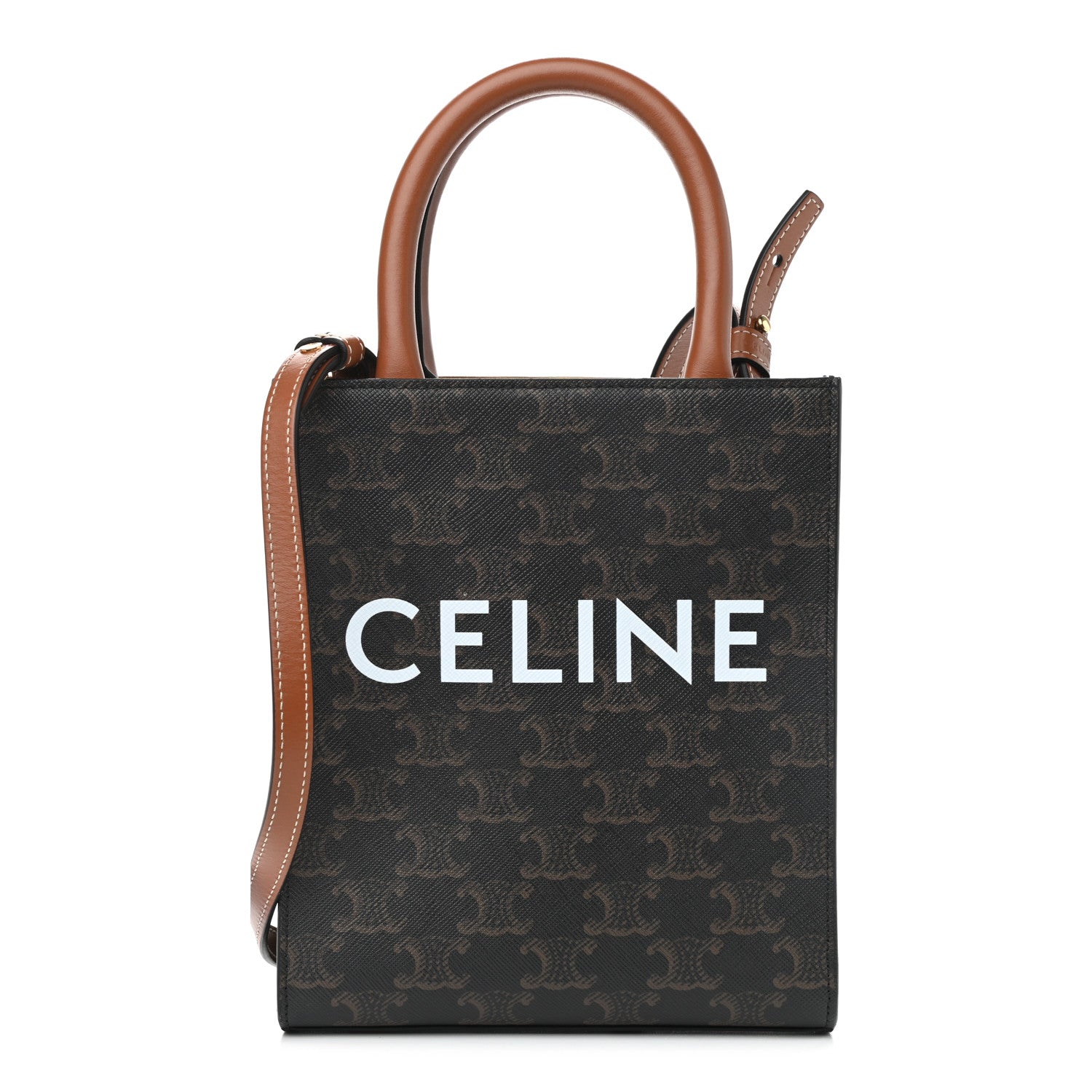 Celine Triomphe Canvas Calfskin Mini Vertical Cabas Tan 1 of 8