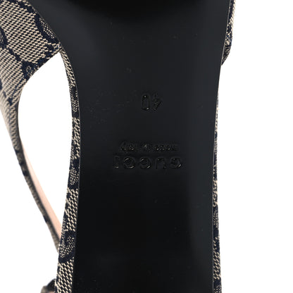 Gucci Monogram Horsebit 35mm Slingback Pumps 40 Beige Blue 8 of 10