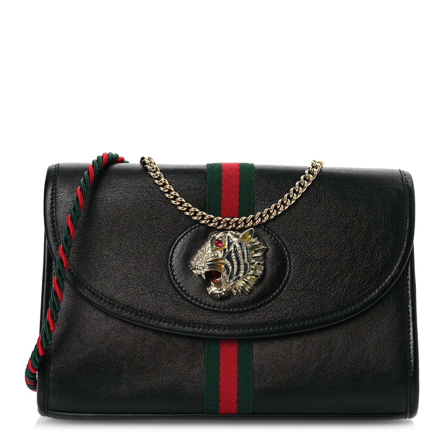 Gucci Textured Calfskin Web Small Rajah Slim Flap Shoulder Bag Black 1 of 12