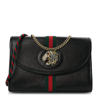 Gucci Textured Calfskin Web Small Rajah Slim Flap Shoulder Bag Black 1 of 12