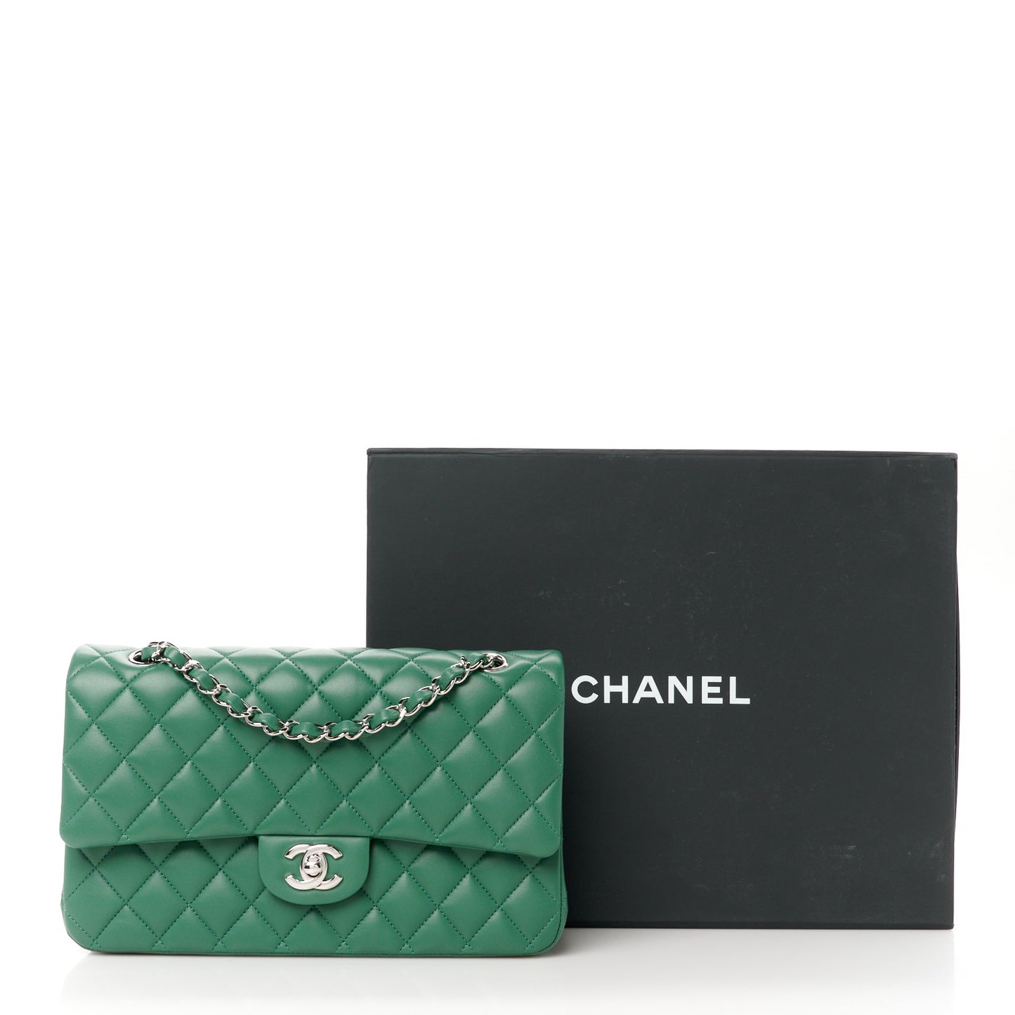 Lambskin Quilted Medium Double Flap Green