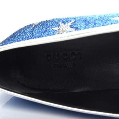 Gucci Lurex Calfskin Starry Sky Womens Jordaan Loafers 38.5 Bluette Silver 8 of 11