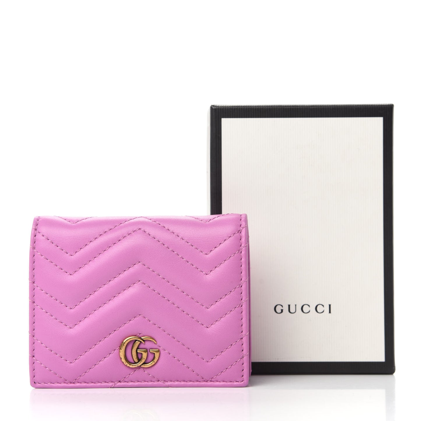 Calfskin Matelasse GG Marmont Card Case Candy Mousse