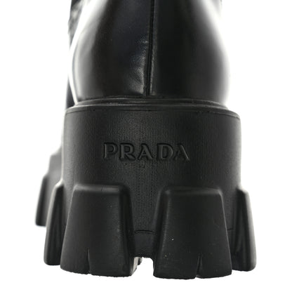 Prada Spazzolato Rois Re-Nylon Metal Triangle Logo Monolith Pouch Pocket 55mm Tall Boots 37 Black 7 of 9