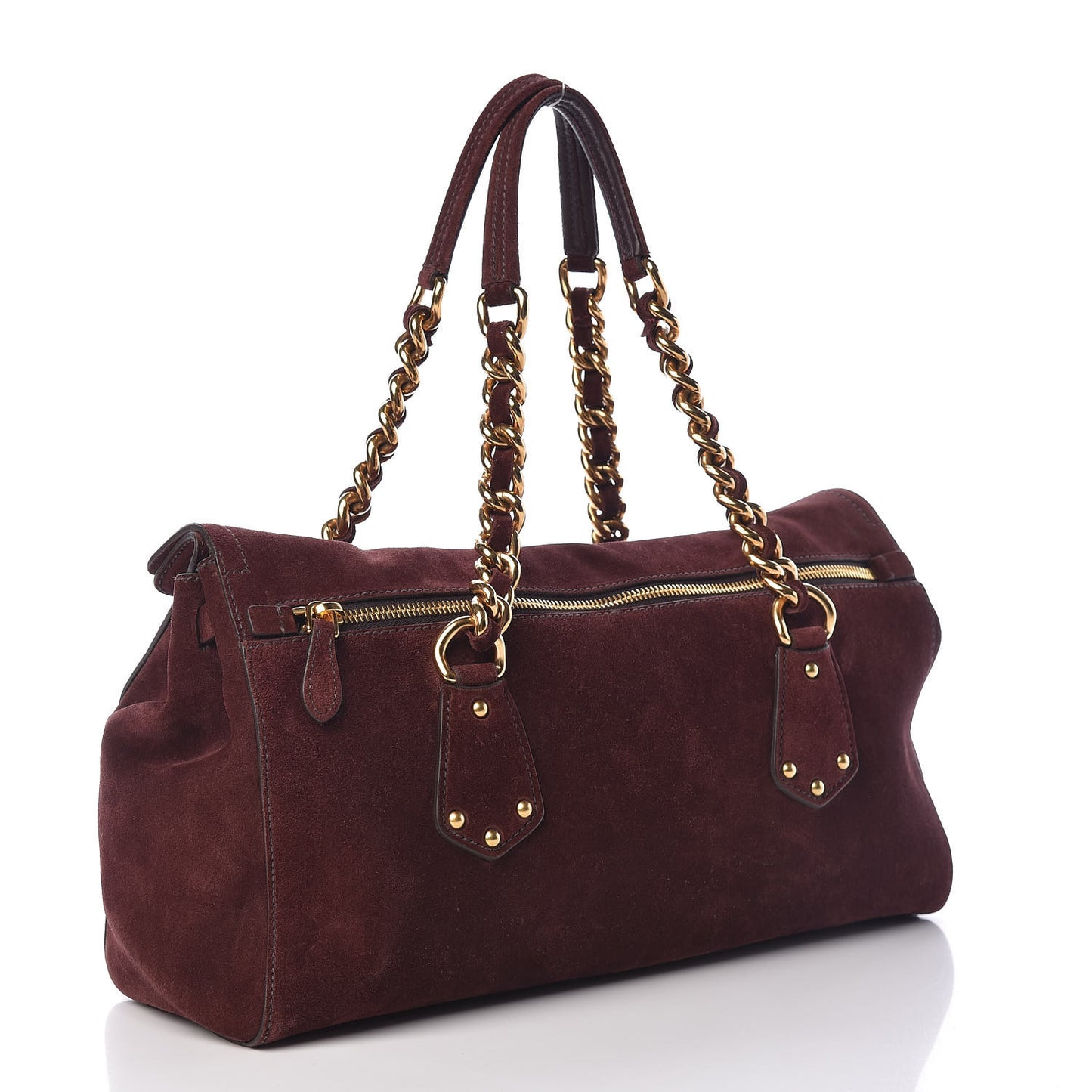 Scamosciato Suede Foldover Pushlock Chain Satchel Prugna
