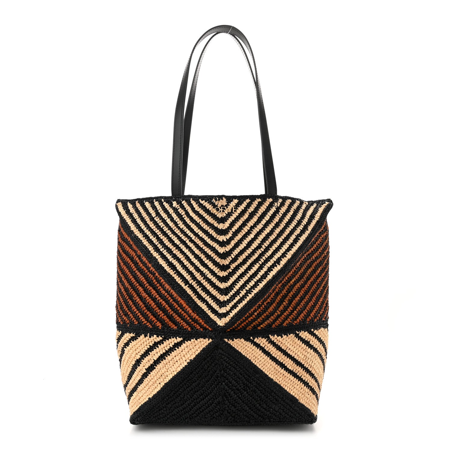 Loewe Raffia Calfskin Paula's Ibiza Medium Puzzle Fold Tote Natural Honey Gold 1 of 9