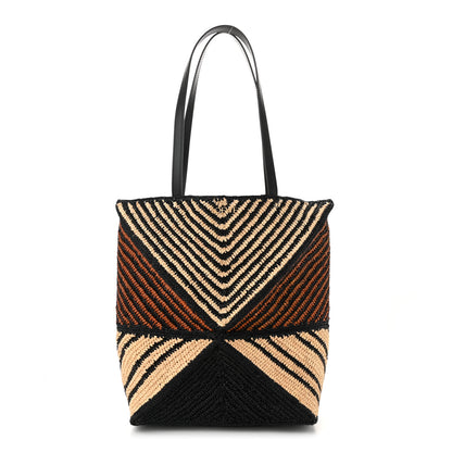 Loewe Raffia Calfskin Paula's Ibiza Medium Puzzle Fold Tote Natural Honey Gold 1 of 9