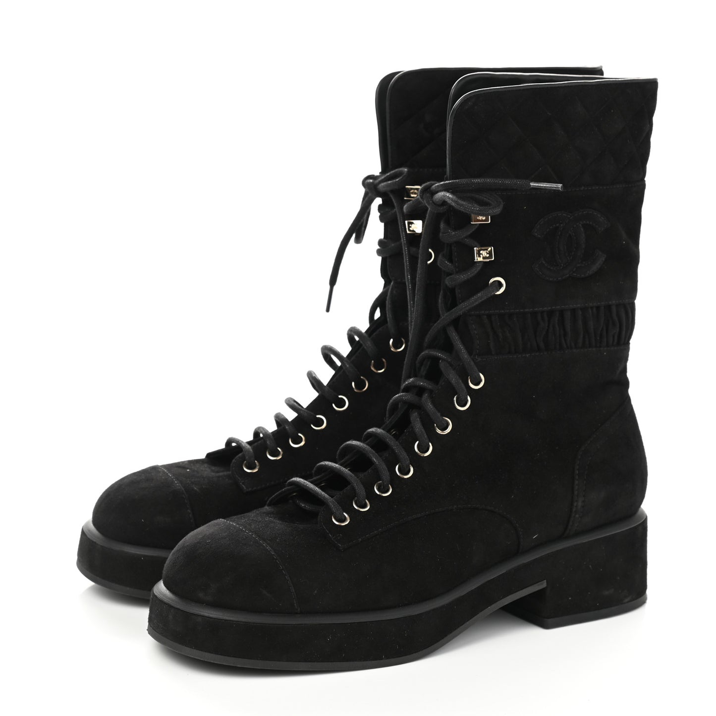 Suede Quilted Lace Up Combat Boots 41 Black