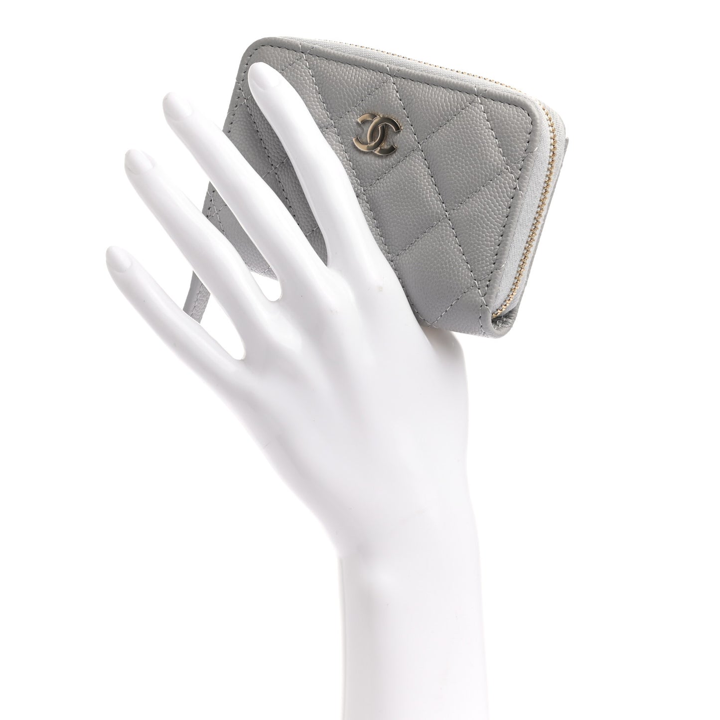 Caviar Quilted Zip Coin Purse Grey