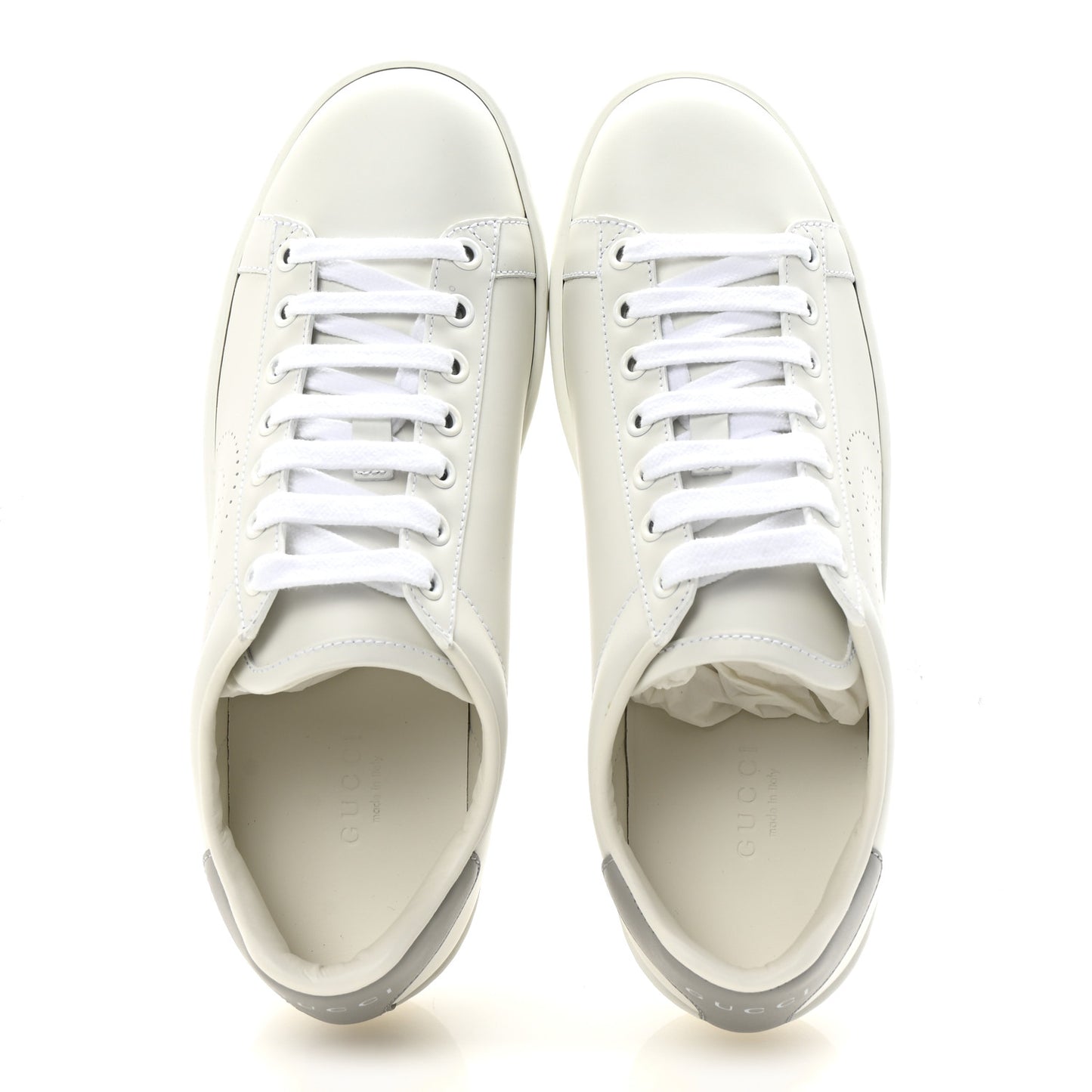 Calfskin Interlocking G Perforated Womens Ace Sneakers 37 White Grey Sky