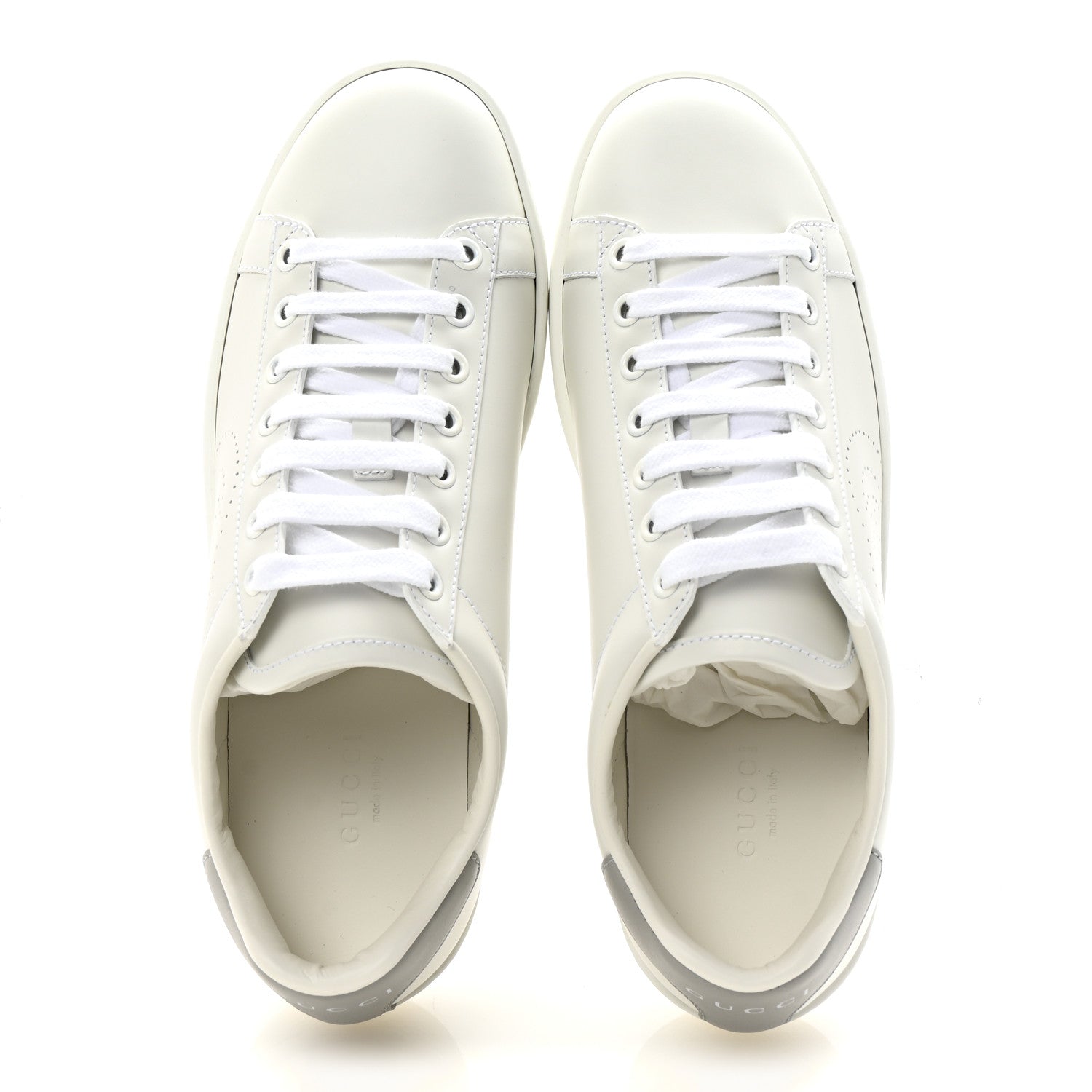 Gucci Calfskin Interlocking G Perforated Womens Ace Sneakers 37 White Grey Sky 2 of 10