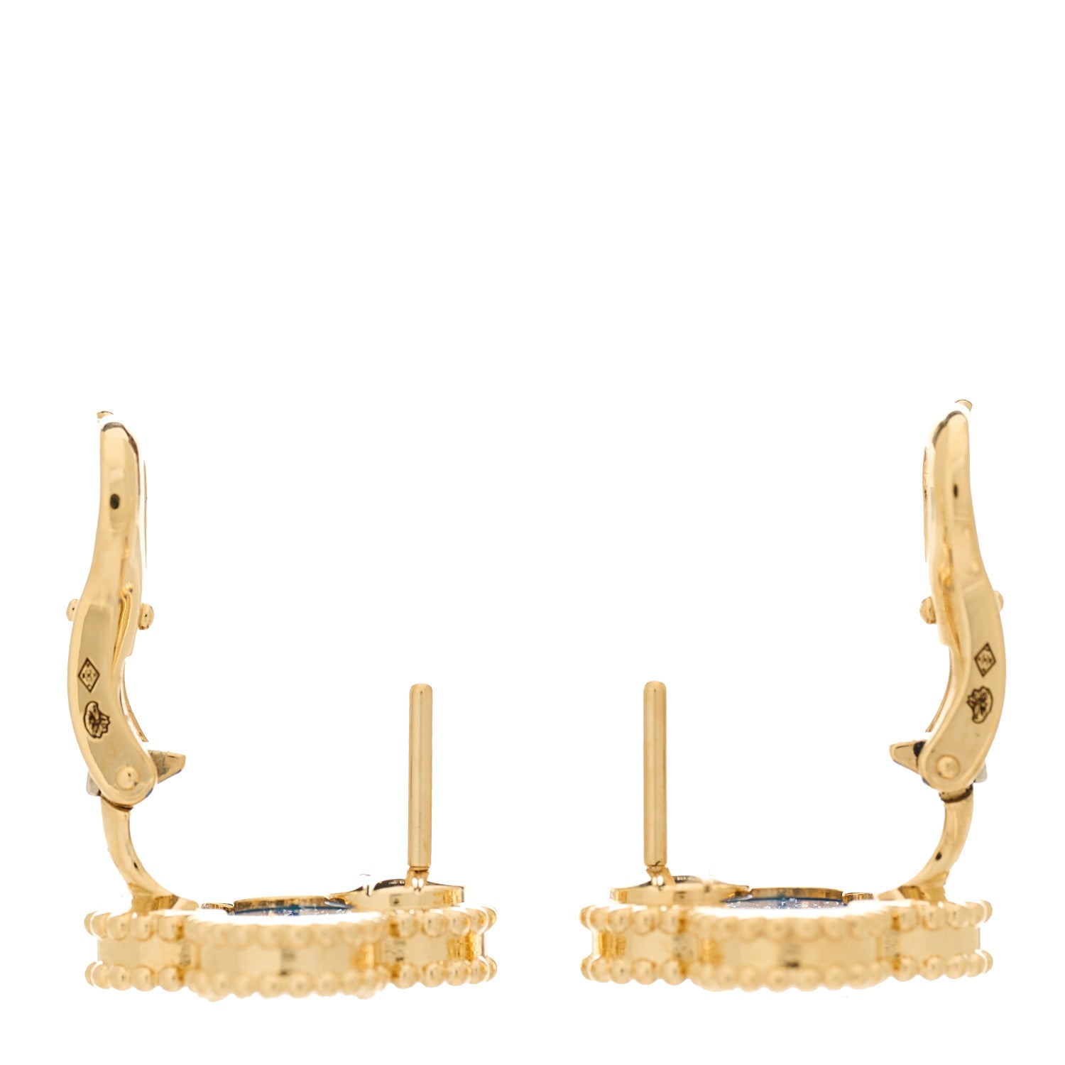 Van Cleef & Arpels 18K Yellow Gold Blue Agate Vintage Alhambra Earrings 3 of 5
