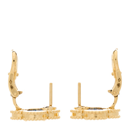 Van Cleef & Arpels 18K Yellow Gold Blue Agate Vintage Alhambra Earrings 3 of 5