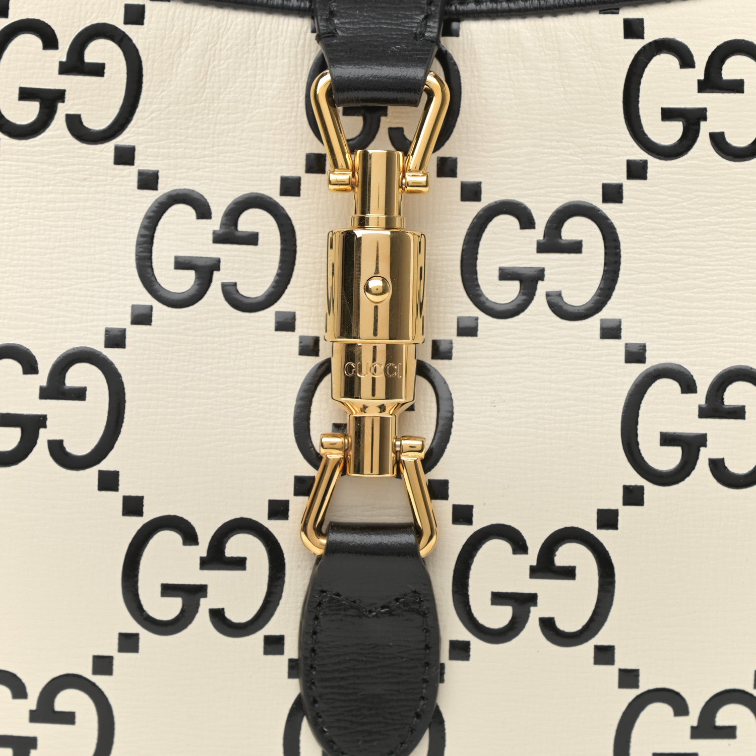 Gucci Azalea Calfskin GG Monogram Bi-Color Debossed Small Jackie 1961 Hobo Mystic White Black 7 of 8