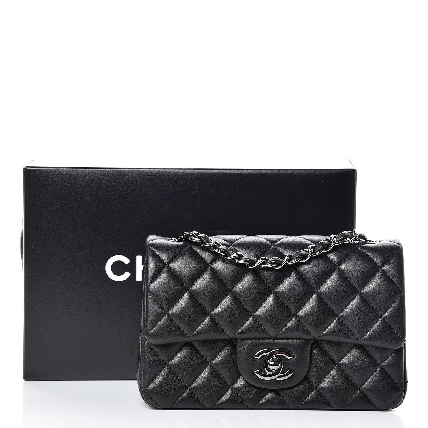 Lambskin Quilted Mini Rectangular Flap Black
