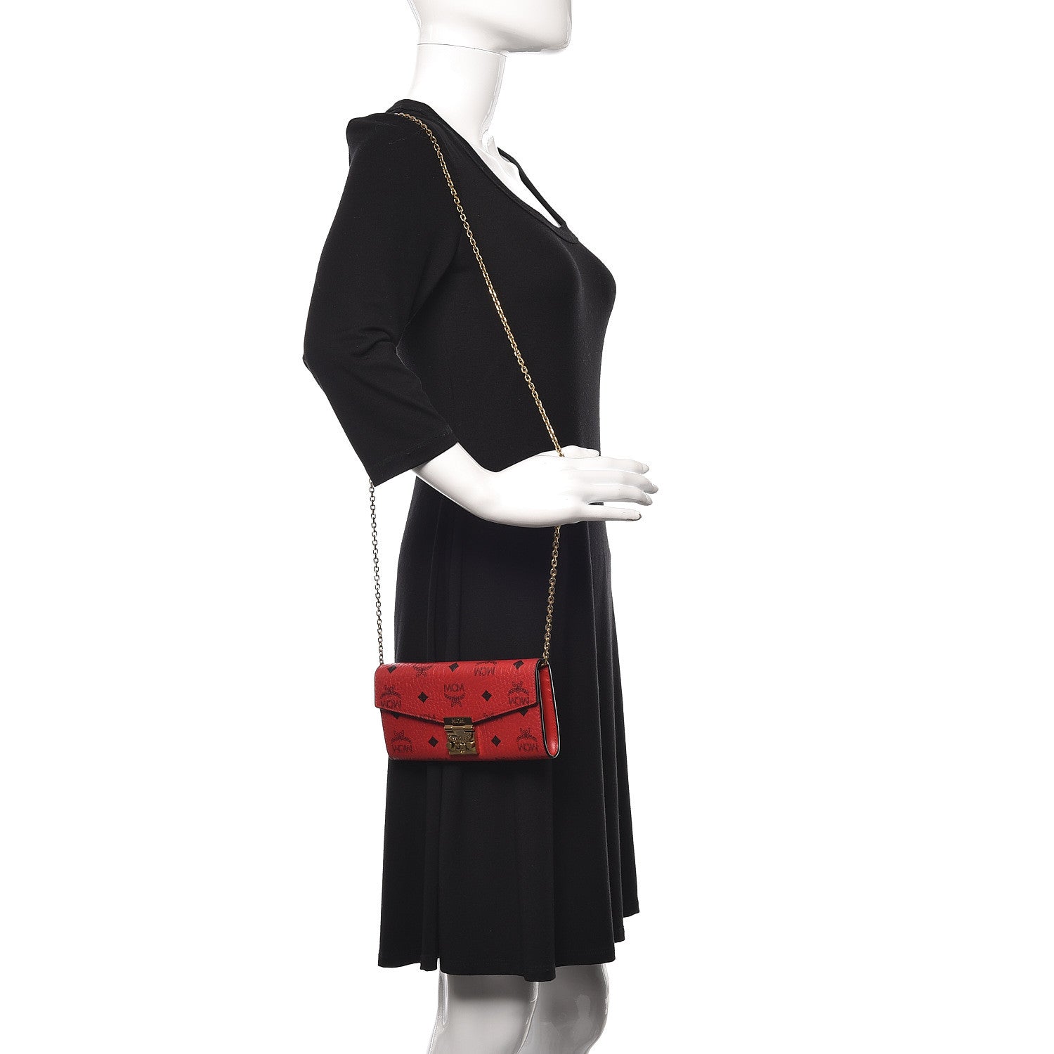 MCM Visetos Large Patricia Chain Wallet Red 2 of 9