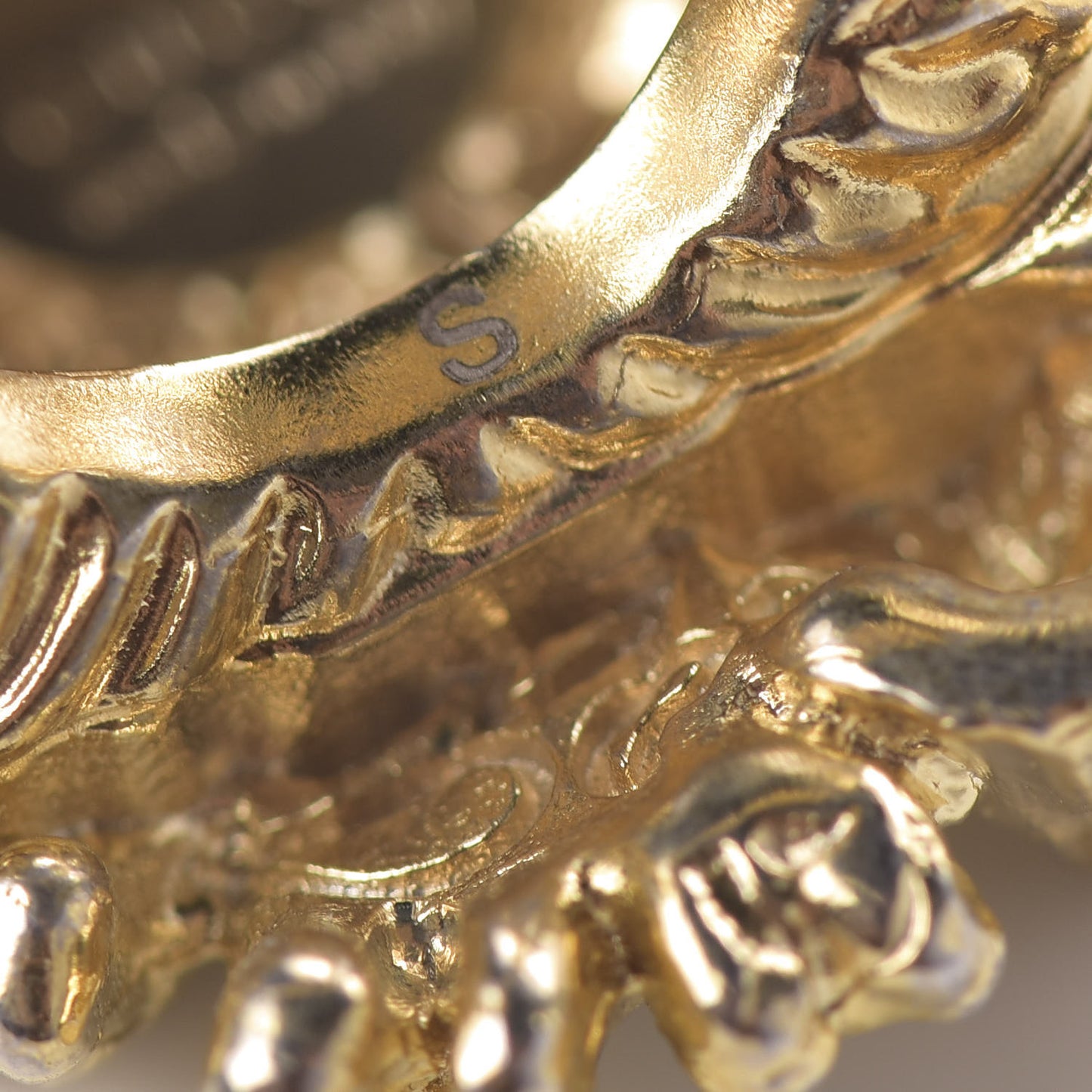 Metal Crystal Lion Head Ring S Aged Gold Multicolor