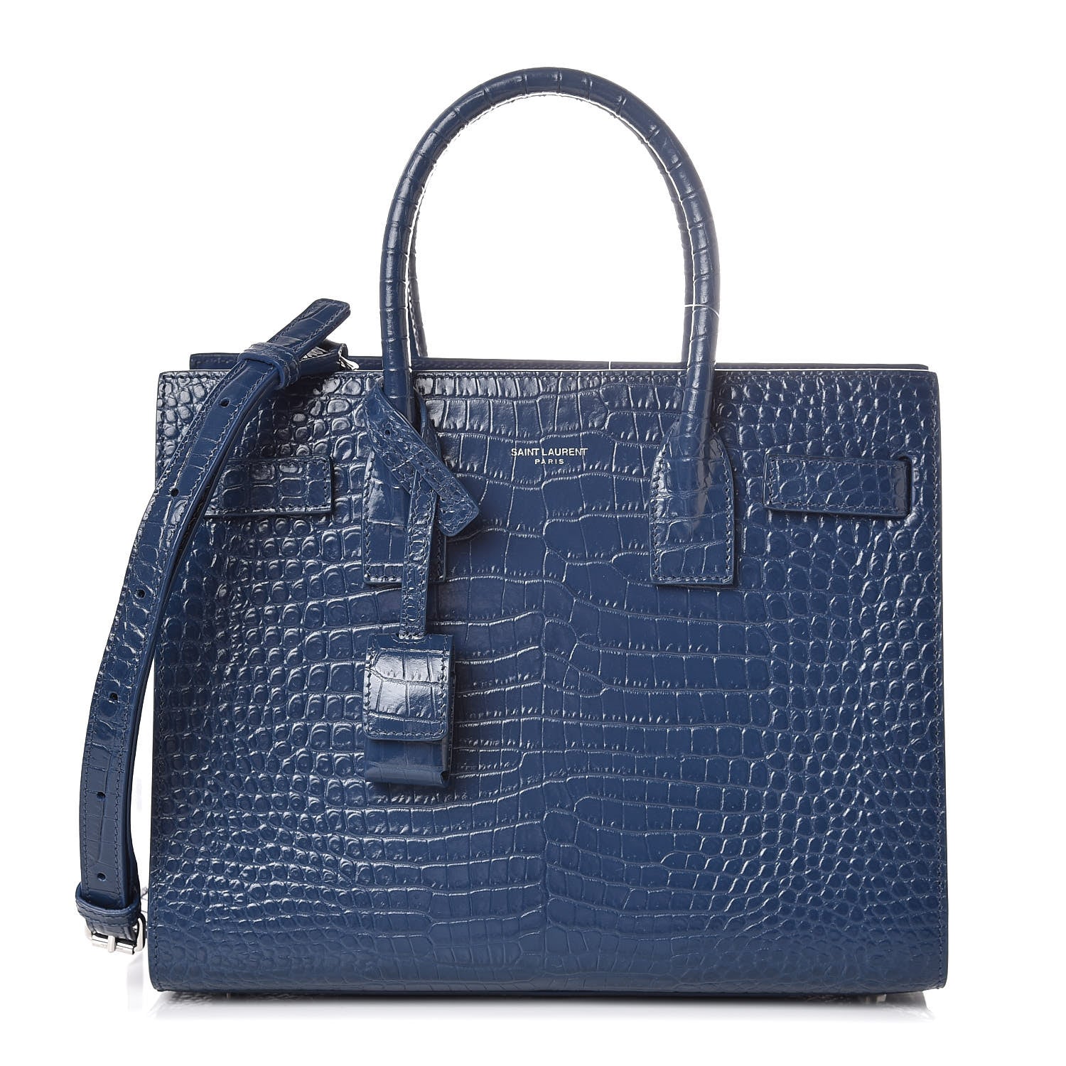 Saint Laurent Calfskin Crocodile Embossed Baby Sac De Jour Denim 1 of 9