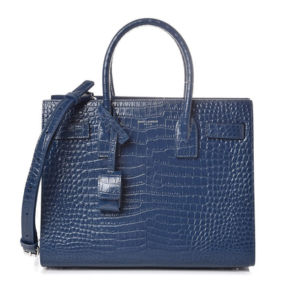 Saint Laurent Calfskin Crocodile Embossed Baby Sac De Jour Denim 1 of 9